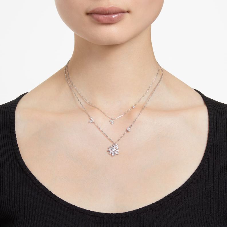 gema vrstvený náhrdelník zmiešané rezy, kvet, biela, rhodiované B8ZNT117 Swarovski šperky