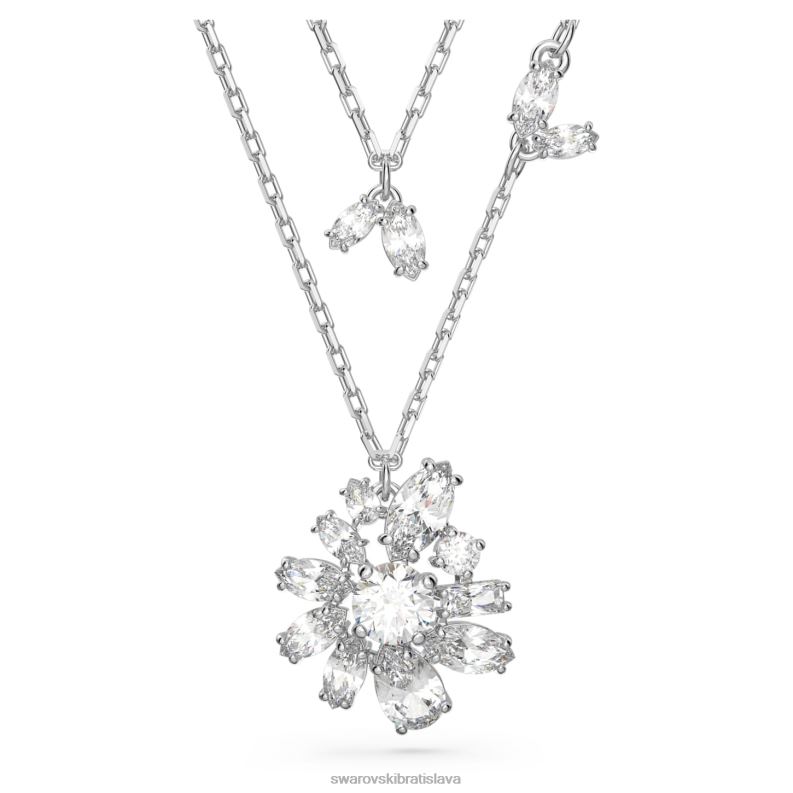 gema vrstvený náhrdelník zmiešané rezy, kvet, biela, rhodiované B8ZNT39 Swarovski šperky