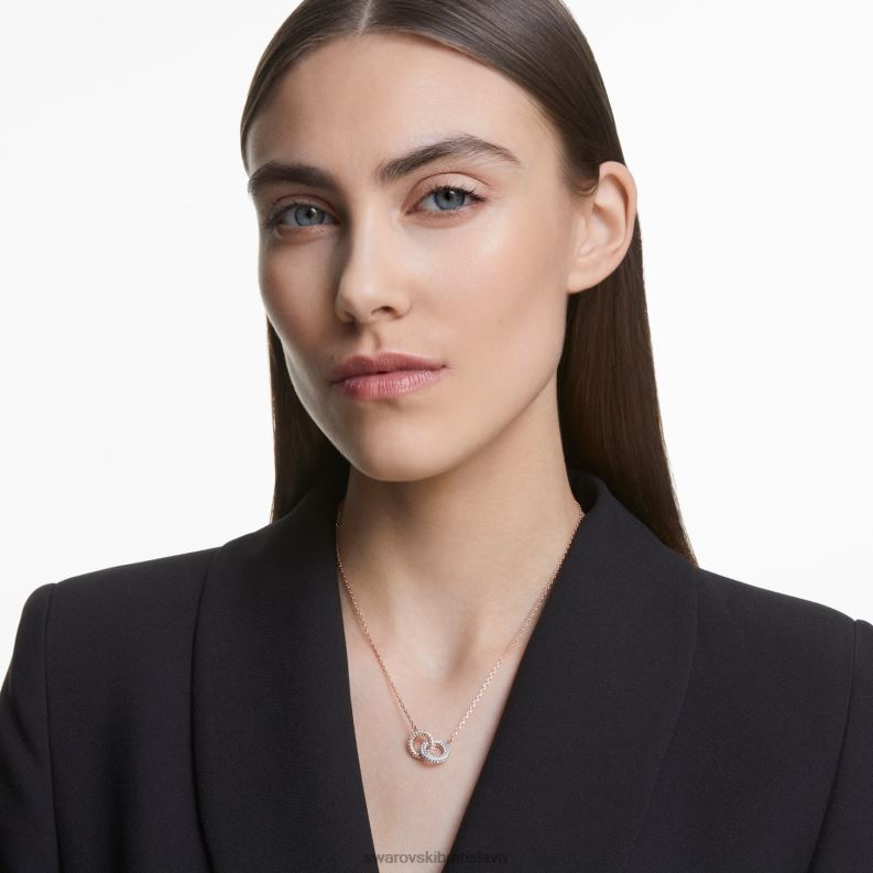 kamenný náhrdelník prepletené kruhy, biele, pozlátené ružovým zlatom B8ZNT18 Swarovski šperky