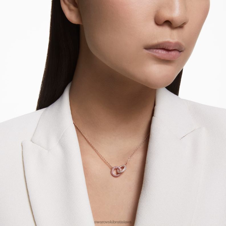 kamenný náhrdelník prepletené kruhy, ružové, pozlátené ružovým zlatom B8ZNT35 Swarovski šperky