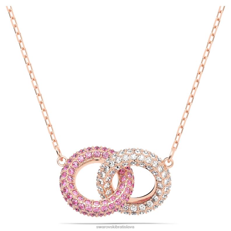 kamenný náhrdelník prepletené kruhy, ružové, pozlátené ružovým zlatom B8ZNT35 Swarovski šperky