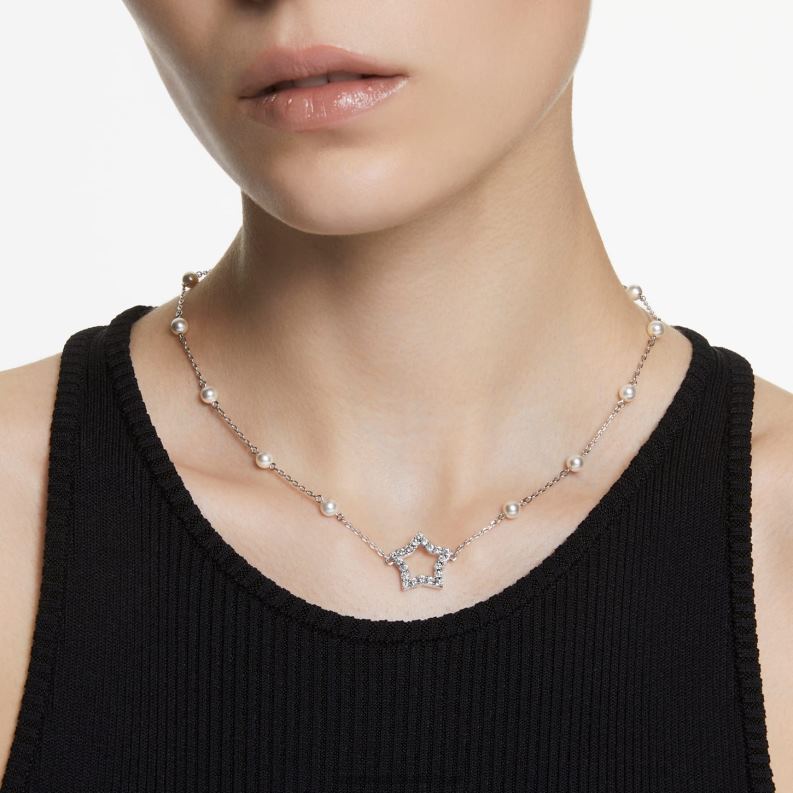 náhrdelník stella hviezda, biela, rhodiovaná B8ZNT98 Swarovski šperky