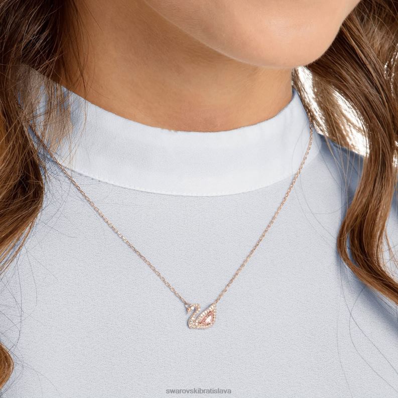 oslnivý labutí náhrdelník labuť, ružové, pozlátené ružovým zlatom B8ZNT13 Swarovski šperky