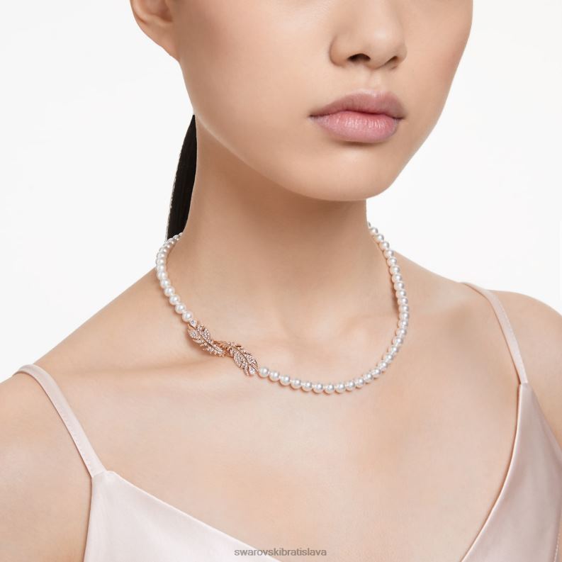 pekný náhrdelník pierko, biele, pozlátené ružovým zlatom B8ZNT108 Swarovski šperky