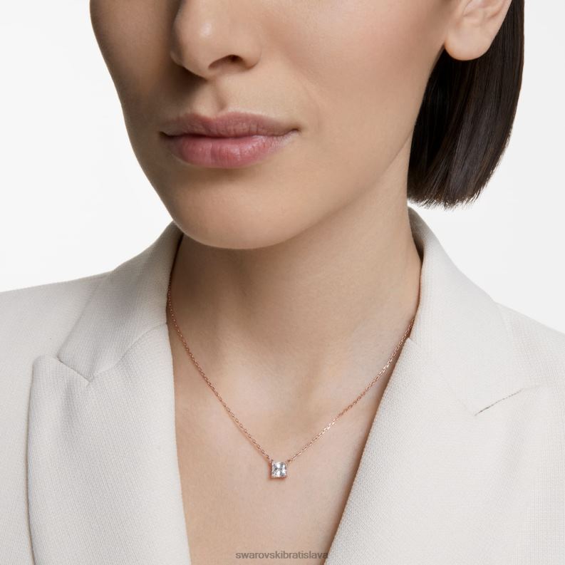 prilákať náhrdelník hranatý rez, biela, pozlátená ružovým zlatom B8ZNT22 Swarovski šperky