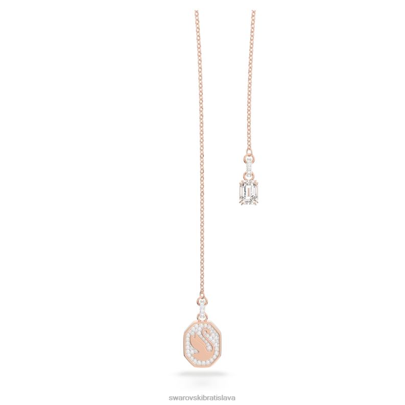 signum y náhrdelník labuť, biela, pozlátená ružovým zlatom B8ZNT103 Swarovski šperky