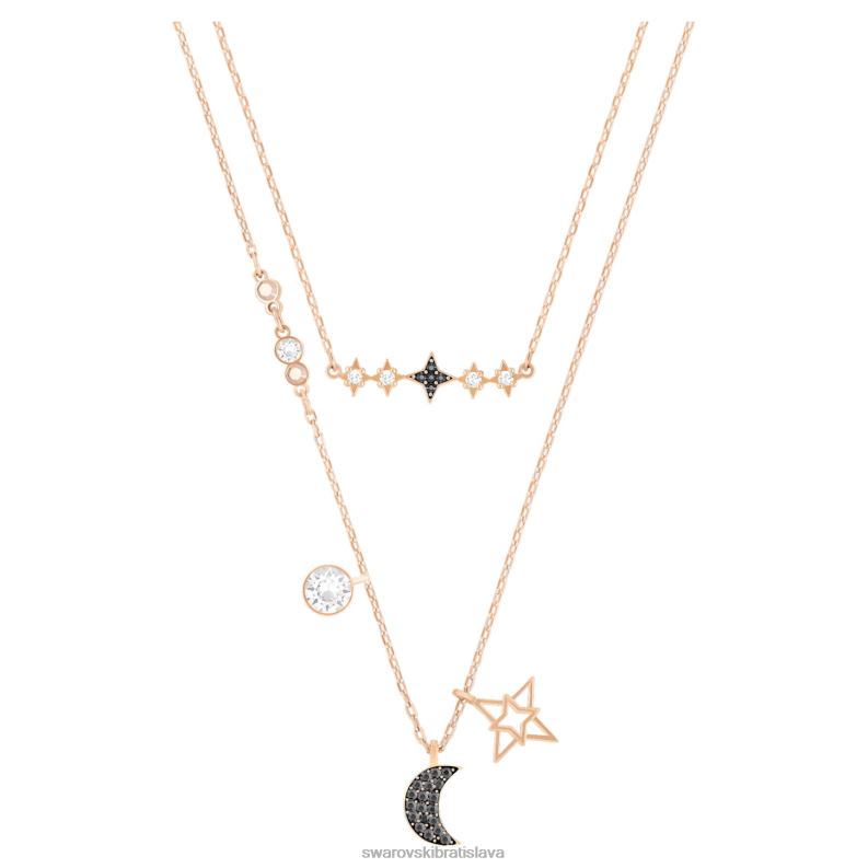 symbolický náhrdelník mesiac a hviezda, čierne, pozlátené ružovým zlatom B8ZNT24 Swarovski šperky