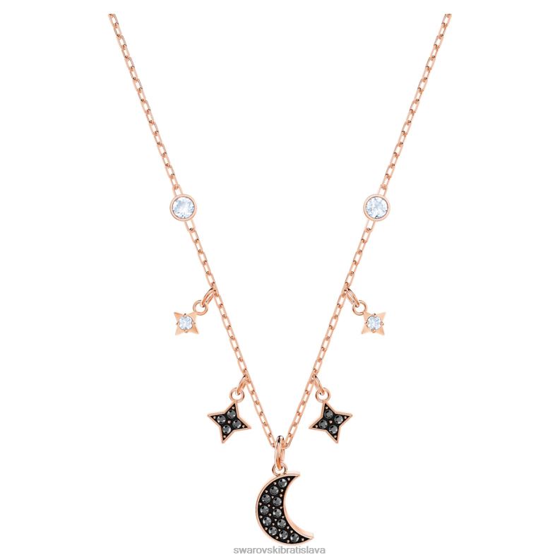 symbolický náhrdelník mesiac a hviezda, čierne, pozlátené ružovým zlatom B8ZNT29 Swarovski šperky