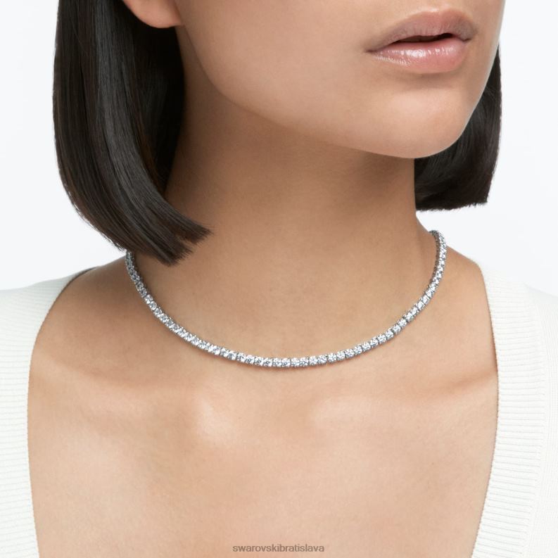 tenisový luxusný náhrdelník okrúhly výbrus, biely, rhodiovaný B8ZNT9 Swarovski šperky