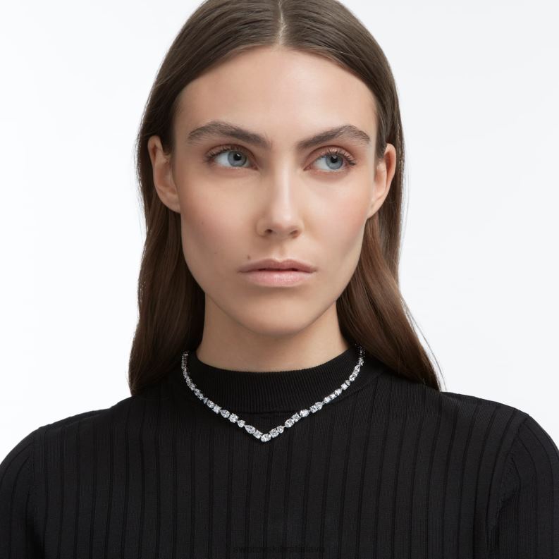 tenisový náhrdelník deluxe v zmiešané rezy, biele, rhodiované B8ZNT60 Swarovski šperky