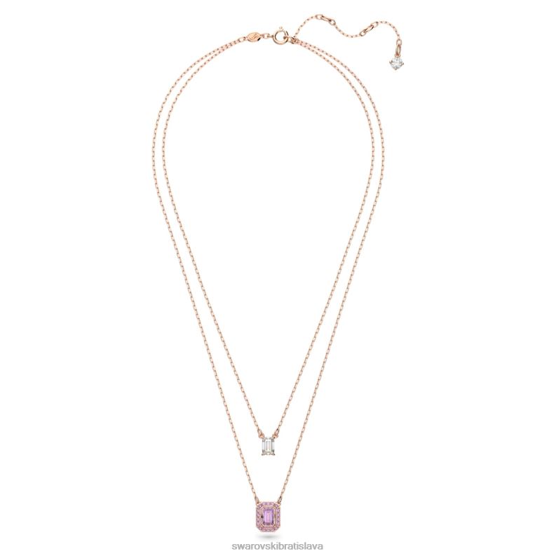 tisícročia vrstvený náhrdelník osemhranný výbrus, fialový, pozlátený ružovým zlatom B8ZNT47 Swarovski šperky