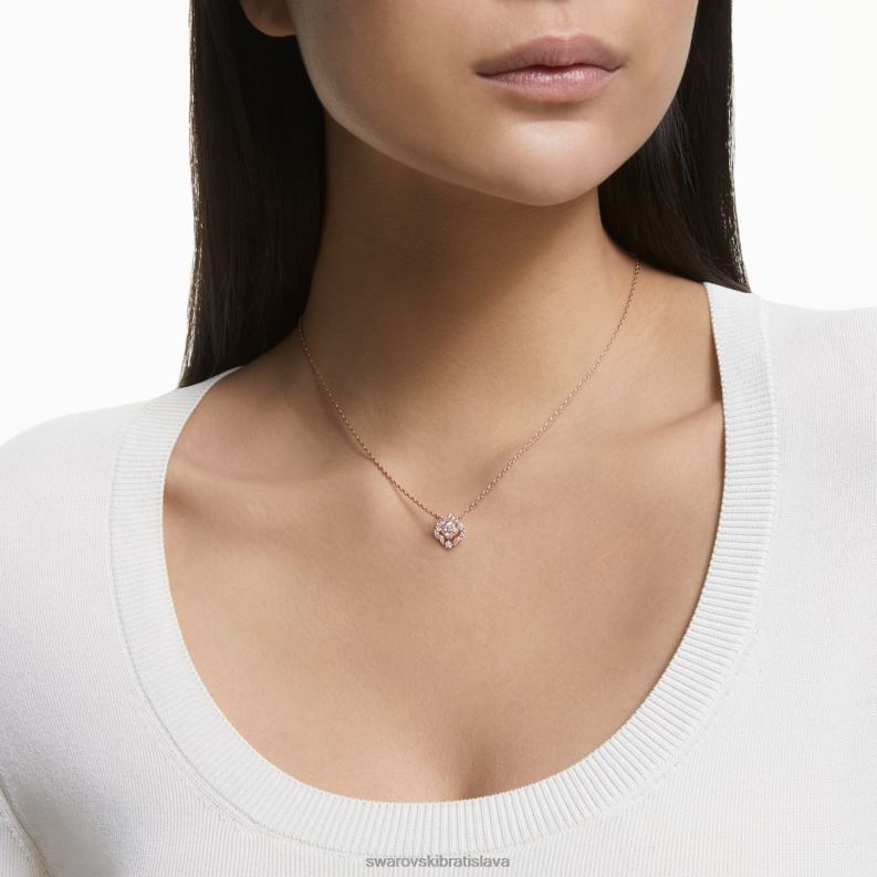 šumivý tanečný náhrdelník ďatelina, biela, pozlátená ružovým zlatom B8ZNT155 Swarovski šperky