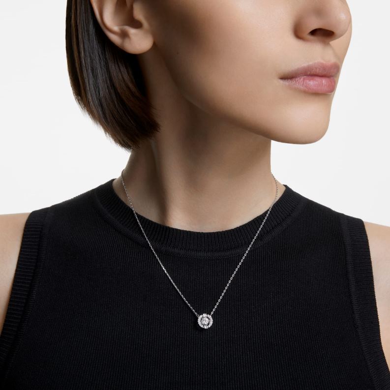 šumivý tanečný náhrdelník okrúhly výbrus, biely, rhodiovaný B8ZNT17 Swarovski šperky