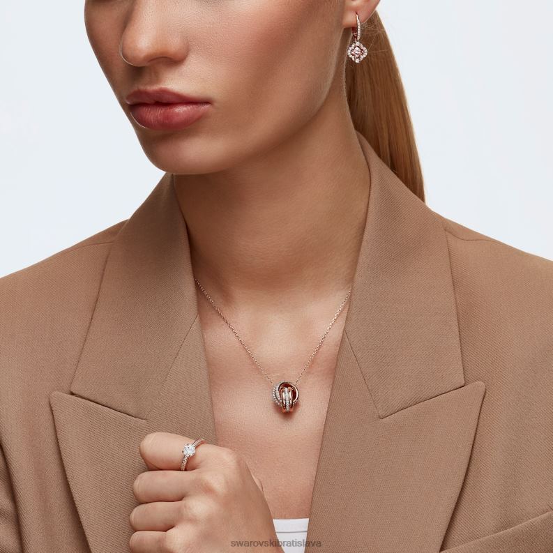 ďalej prívesok dlažba, prepletené kruhy, biele, pozlátené ružovým zlatom B8ZNT189 Swarovski šperky