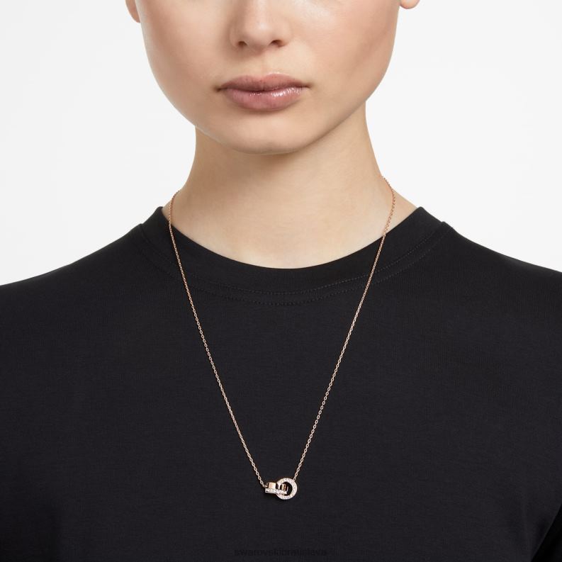 dutý prívesok zámková slučka, biela, pozlátená ružovým zlatom B8ZNT215 Swarovski šperky