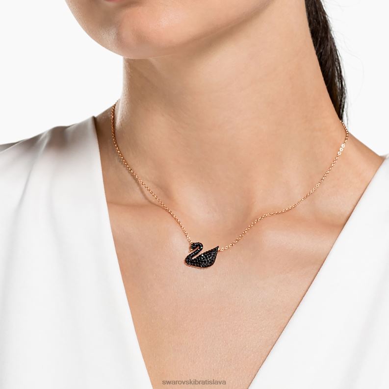 ikonický prívesok labuť labuť, čierna, pozlátená ružovým zlatom B8ZNT168 Swarovski šperky