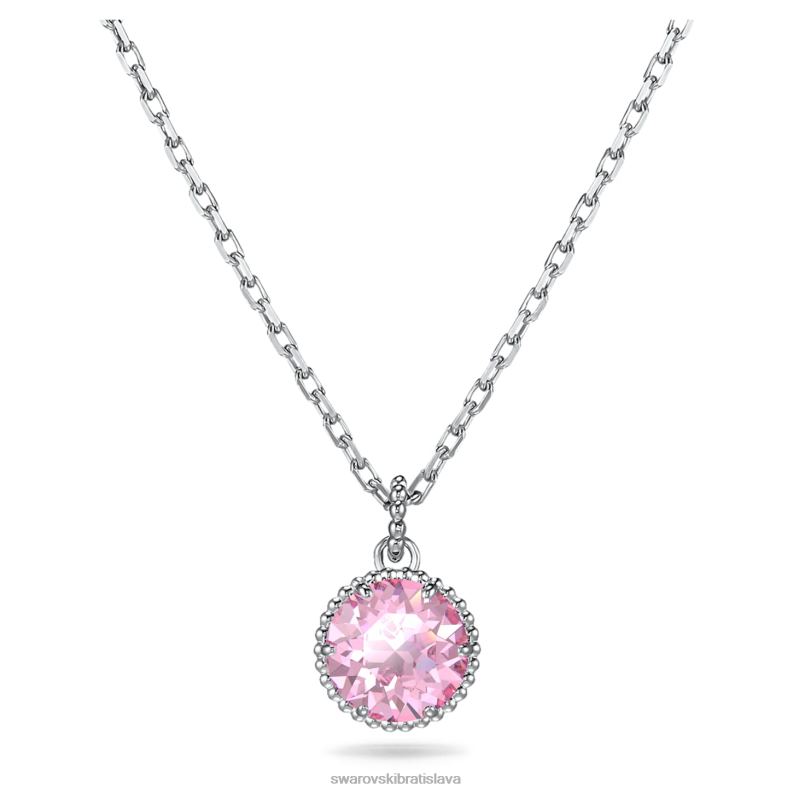 okrúhly prívesok z kameňa október, ružová, rhodiovaná B8ZNT315 Swarovski šperky