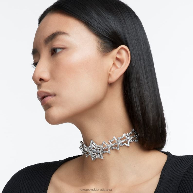 stella choker hviezda, biela, rhodiovaná B8ZNT348 Swarovski šperky