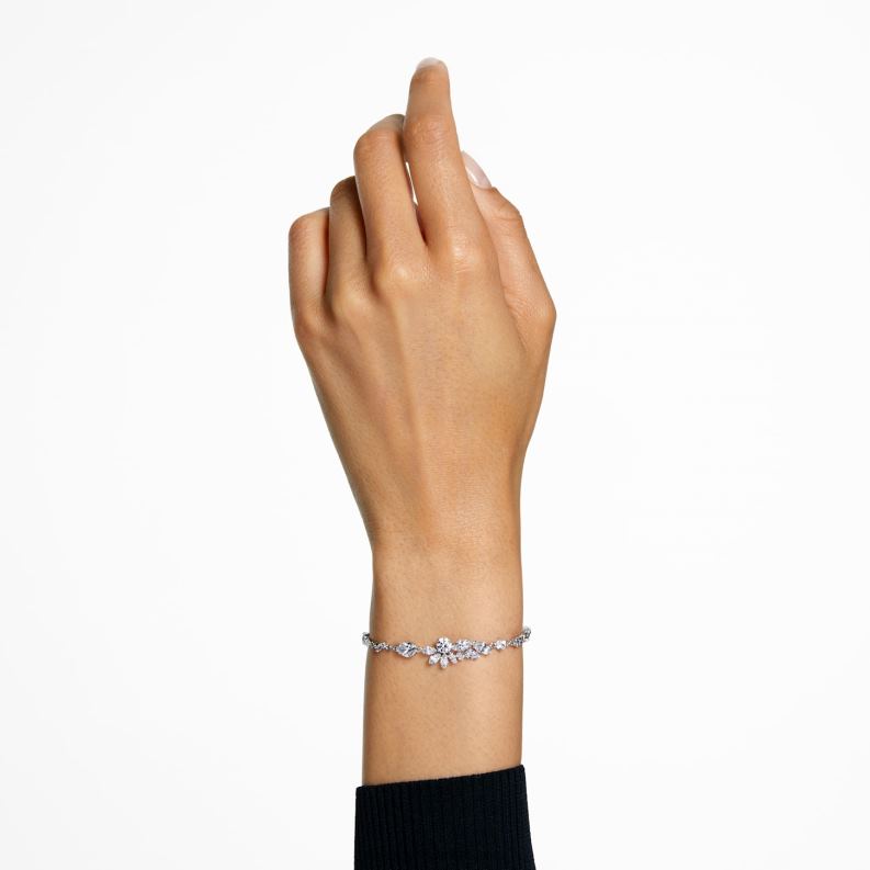 náramok gema zmiešané rezy, kvet, biela, rhodiované B8ZNT476 Swarovski šperky
