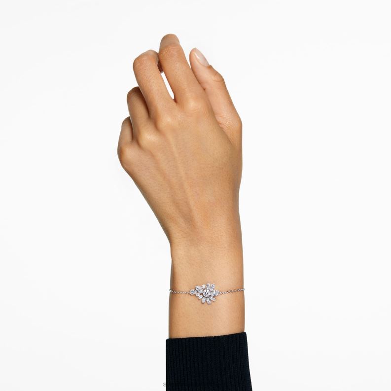 náramok gema zmiešané rezy, kvet, biela, rhodiované B8ZNT495 Swarovski šperky