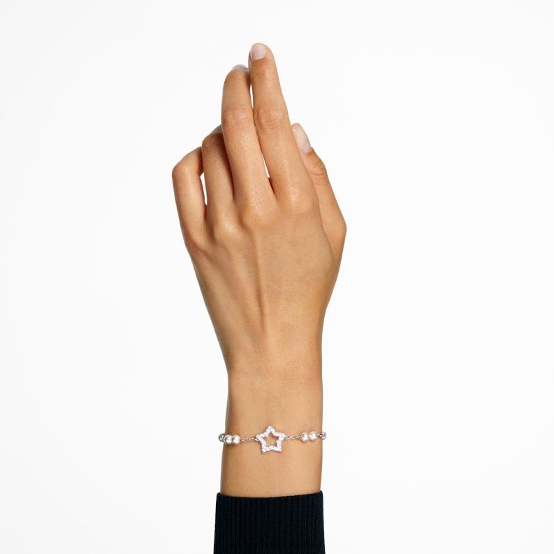 stellový náramok dlažba, hviezda, biela, rhodiovaná B8ZNT507 Swarovski šperky