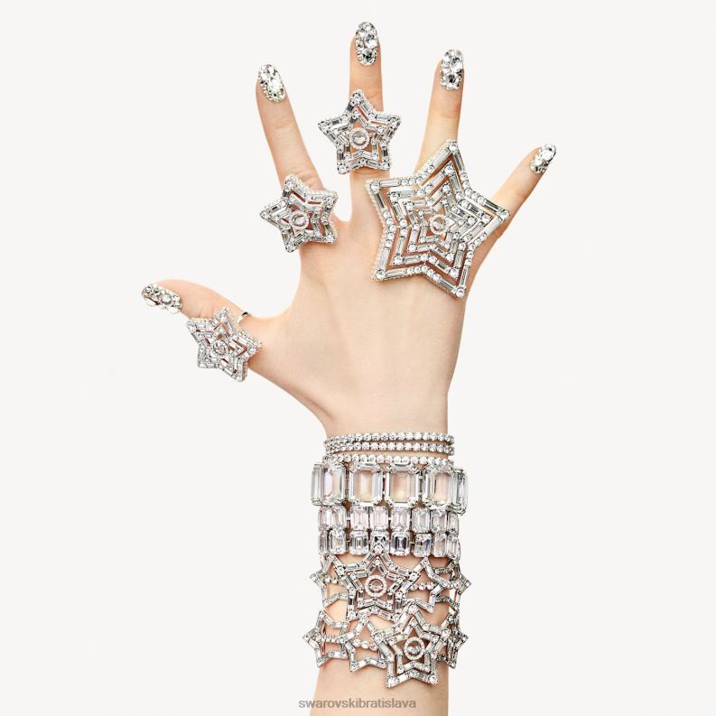 stellový náramok zmiešané rezy, hviezdicové, biele, rhodiované B8ZNT506 Swarovski šperky