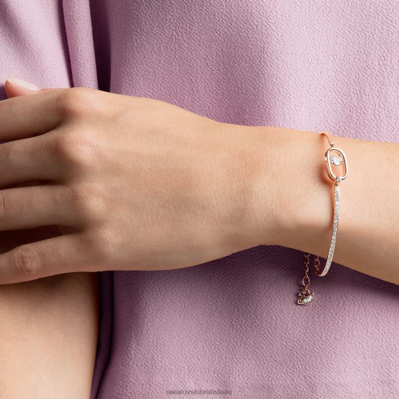 šumivý tanečný náramok okrúhly strih, oválny tvar, biela, pozlátená ružovým zlatom B8ZNT614 Swarovski šperky
