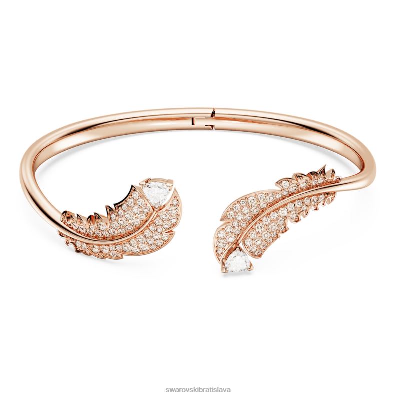 pekný náramok pierko, biele, pozlátené ružovým zlatom B8ZNT632 Swarovski šperky