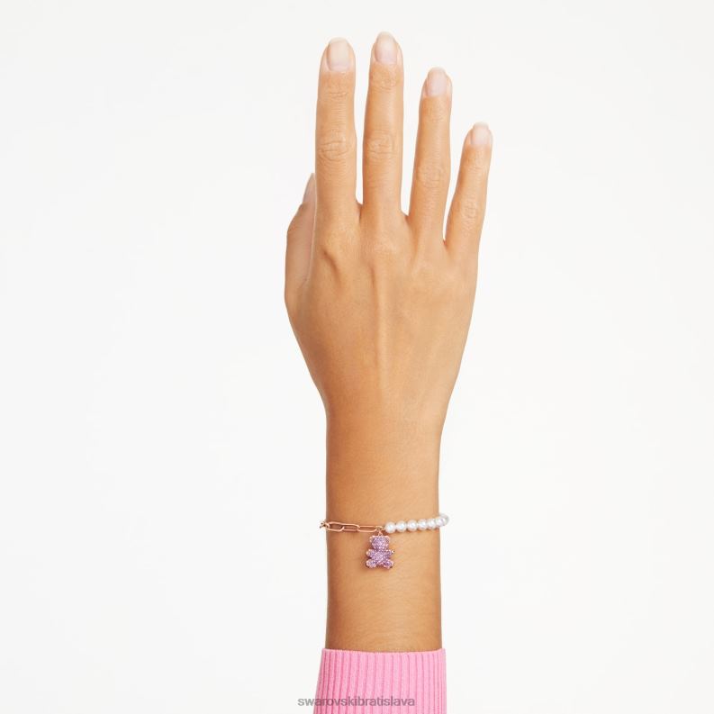plyšový náramok medvedík, ružový, pozlátený ružovým zlatom B8ZNT454 Swarovski šperky