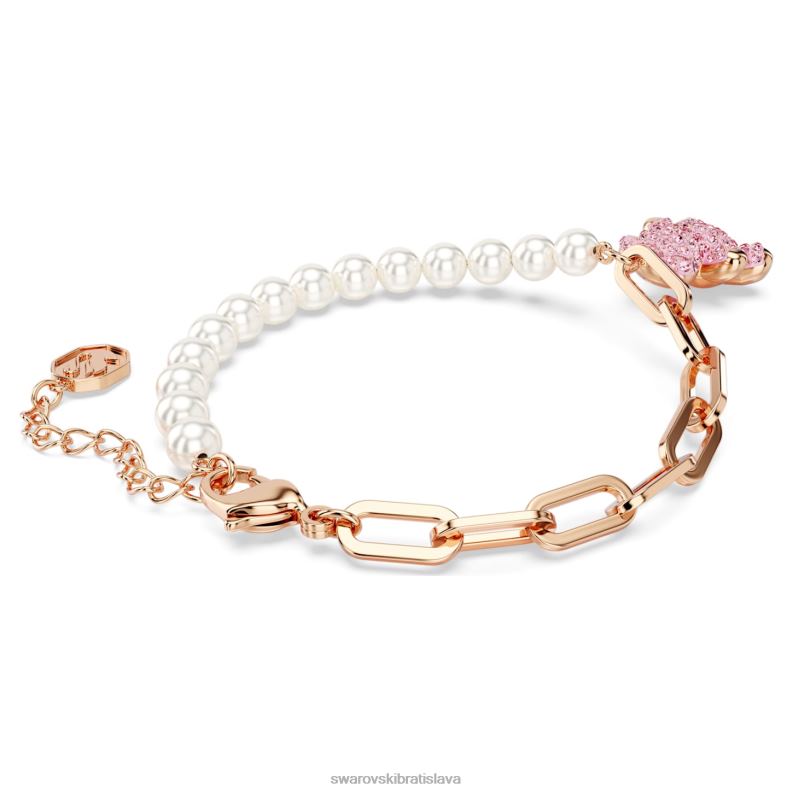 plyšový náramok medvedík, ružový, pozlátený ružovým zlatom B8ZNT454 Swarovski šperky