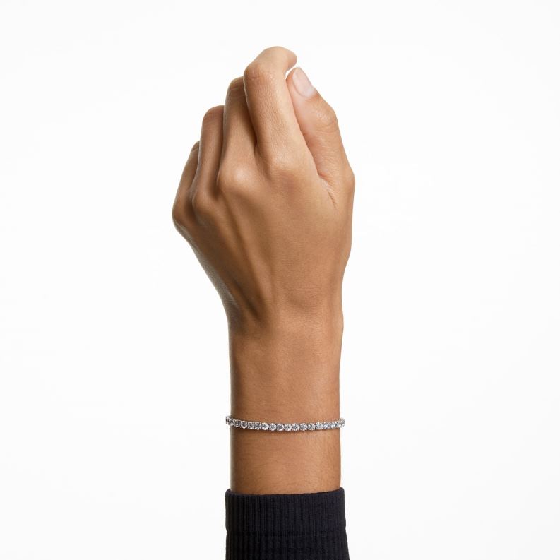 tenisový luxusný náramok okrúhly výbrus, biely, rhodiovaný B8ZNT562 Swarovski šperky