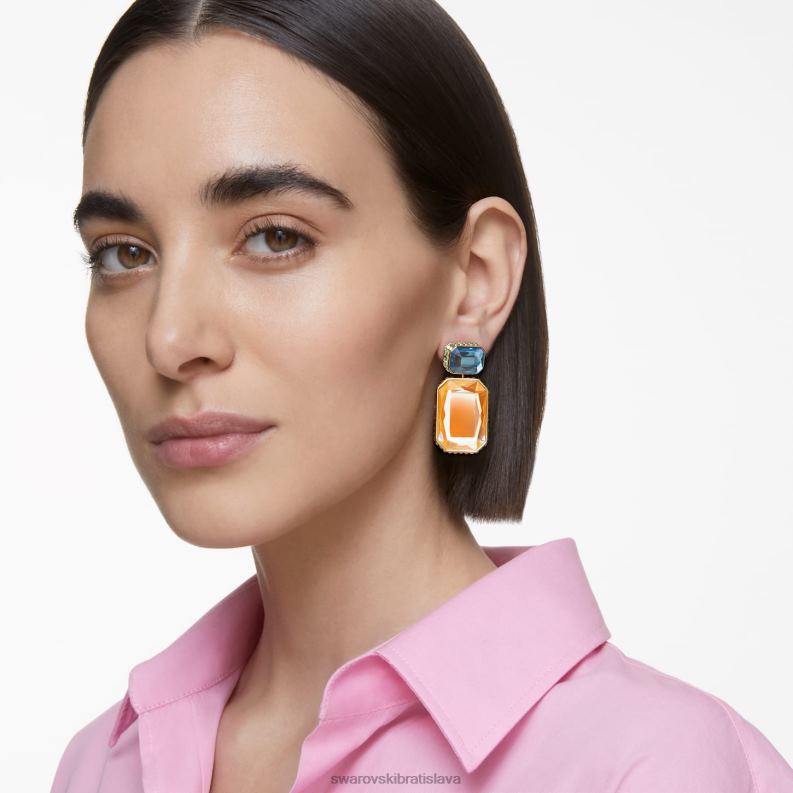 klipové náušnice orbita asymetrický dizajn, osemhranný strih, viacfarebný, pozlátený B8ZNT943 Swarovski šperky