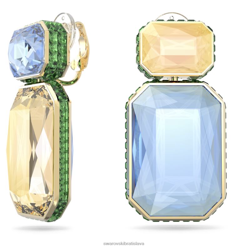 klipové náušnice orbita asymetrický dizajn, osemhranný strih, viacfarebný, pozlátený B8ZNT943 Swarovski šperky