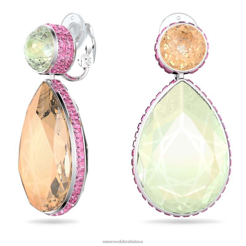 klipové náušnice orbita asymetrický dizajn, padací strih, viacfarebné, rhodiované B8ZNT957 Swarovski šperky