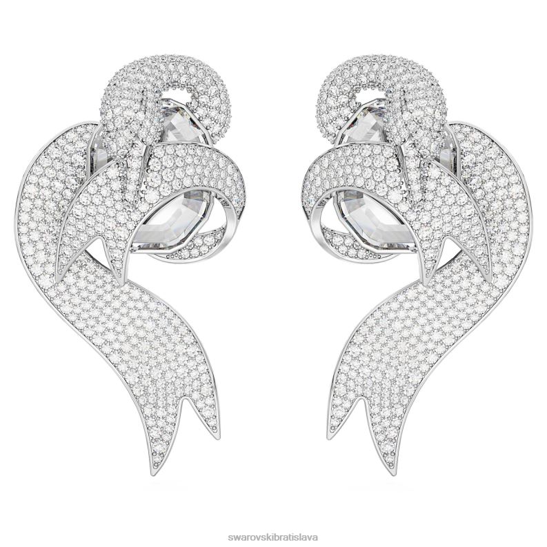 módne labuťkové klipsové náušnice asymetrické prevedenie, labuť, biele, rhodiované B8ZNT946 Swarovski šperky