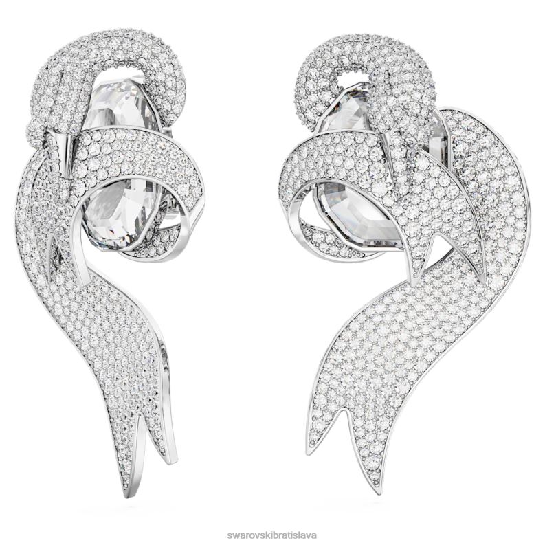 módne labuťkové klipsové náušnice asymetrické prevedenie, labuť, biele, rhodiované B8ZNT946 Swarovski šperky