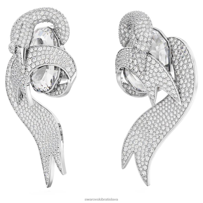 módne labuťkové klipsové náušnice asymetrické prevedenie, labuť, biele, rhodiované B8ZNT946 Swarovski šperky