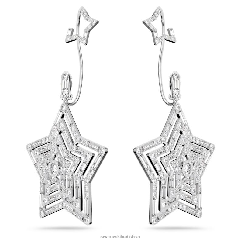 náušnice stella klip hviezda, biela, rhodiovaná B8ZNT797 Swarovski šperky