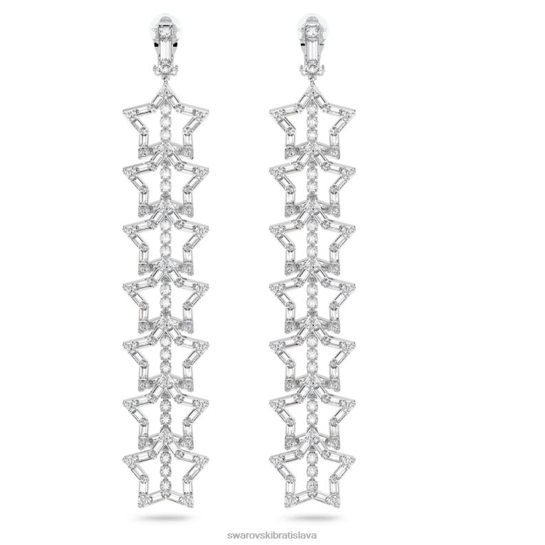 náušnice stella klip hviezda, biela, rhodiovaná B8ZNT813 Swarovski šperky