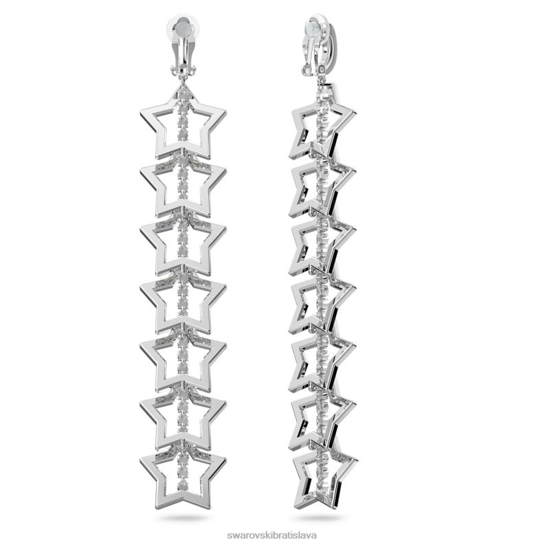 náušnice stella klip hviezda, biela, rhodiovaná B8ZNT813 Swarovski šperky