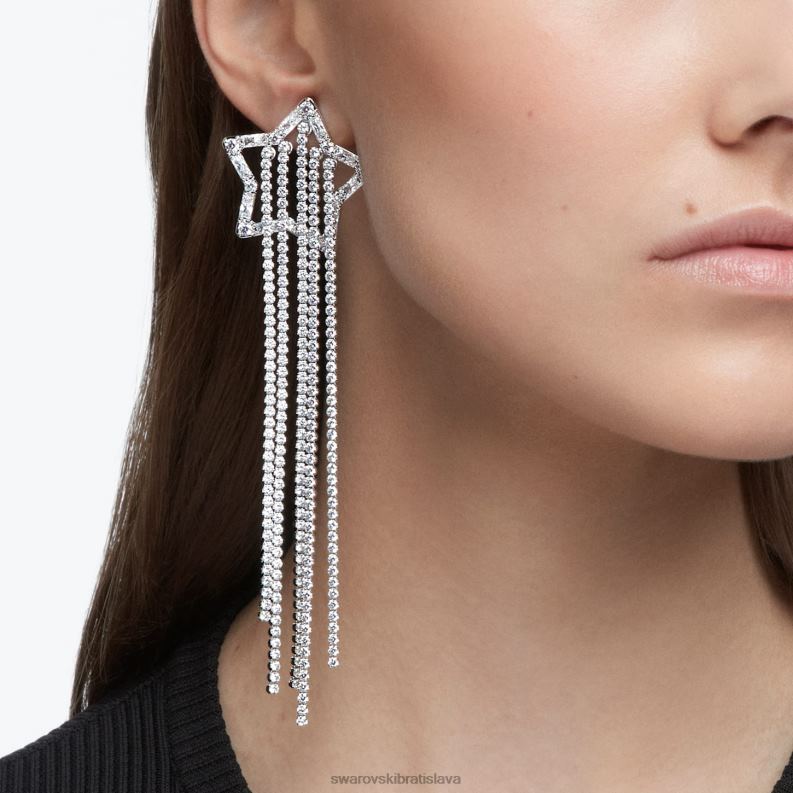 náušnice stella klip padajúca hviezda, biela, rhodiovaná B8ZNT799 Swarovski šperky