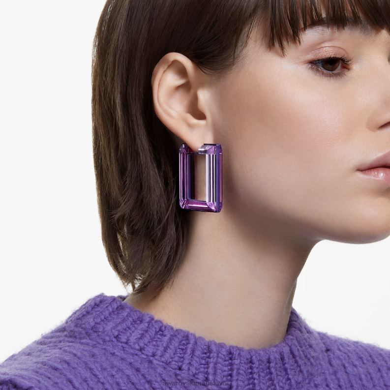 žiarivé kruhové náušnice štvorcový tvar, fialová B8ZNT882 Swarovski šperky