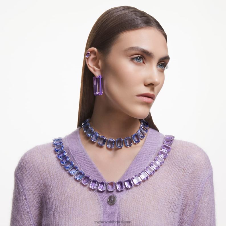 žiarivé kruhové náušnice štvorcový tvar, fialová B8ZNT882 Swarovski šperky