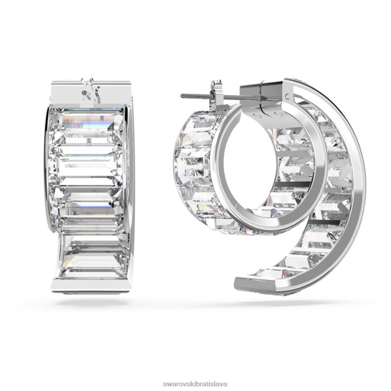 matrix kruhové náušnice bageta rezaná, biela, rhodiovaná B8ZNT907 Swarovski šperky