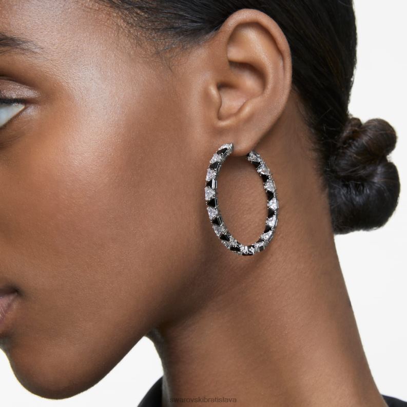 ortyxové kruhové náušnice trojuholníkový strih, čierny, rhodiovaný B8ZNT886 Swarovski šperky