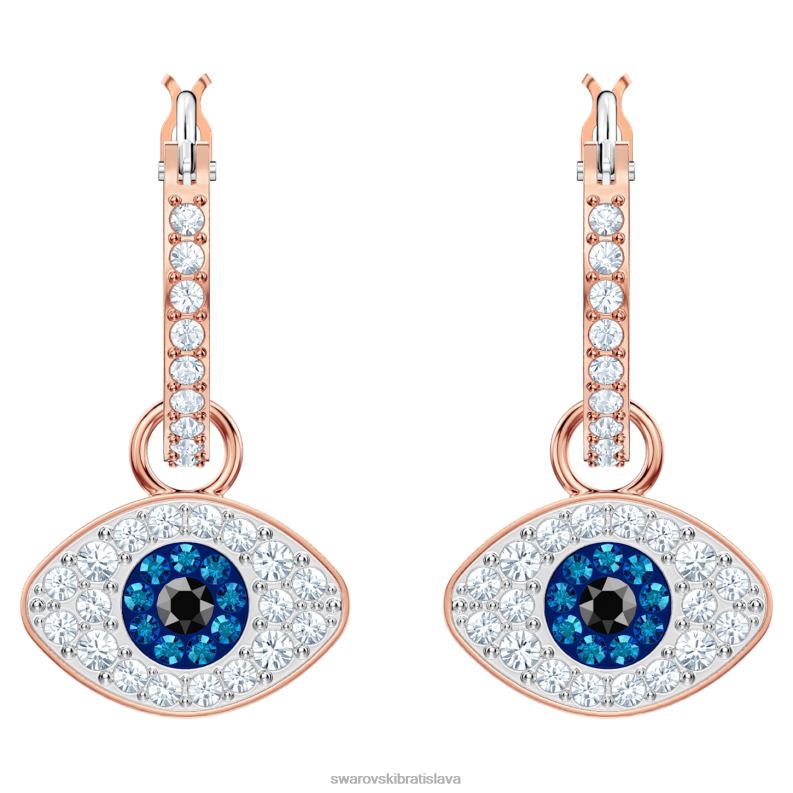 symbolické kruhové náušnice zlé oko, modré, pozlátené ružovým zlatom B8ZNT758 Swarovski šperky