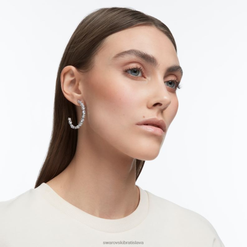 tenisové luxusné kruhové náušnice zmiešané rezy, biele, rhodiované B8ZNT892 Swarovski šperky