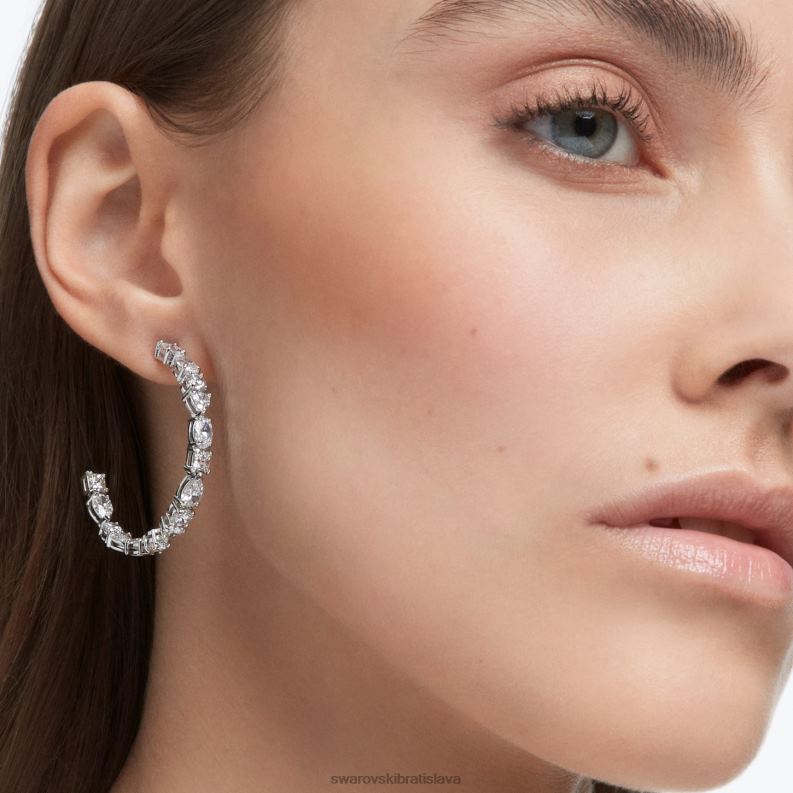 tenisové luxusné kruhové náušnice zmiešané rezy, biele, rhodiované B8ZNT892 Swarovski šperky