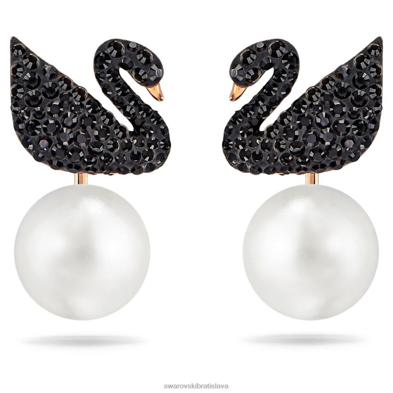 ikonické kabátiky s labuťovými náušnicami labuť, čierna, pozlátená ružovým zlatom B8ZNT964 Swarovski šperky