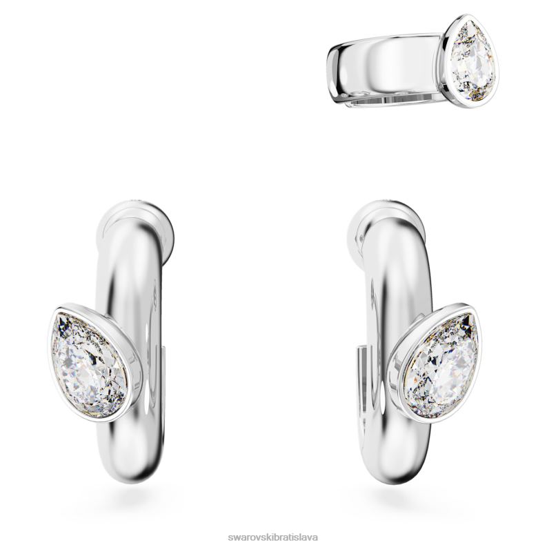 kruhové náušnice dextera s manžetou na uši hruškový rez, biely, rhodiovaný B8ZNT399 Swarovski šperky